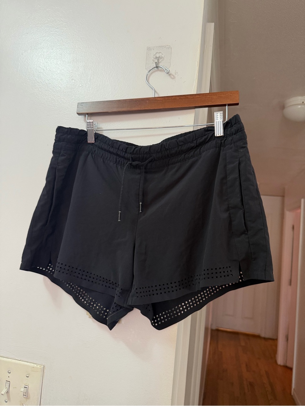 Athleta Black Laser-Cut Athletic Shorts